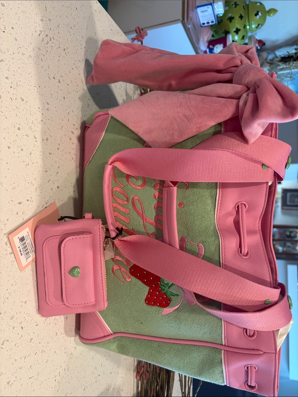 Juicy Couture Pink and Green Strawberry Tote with Coin Pouch